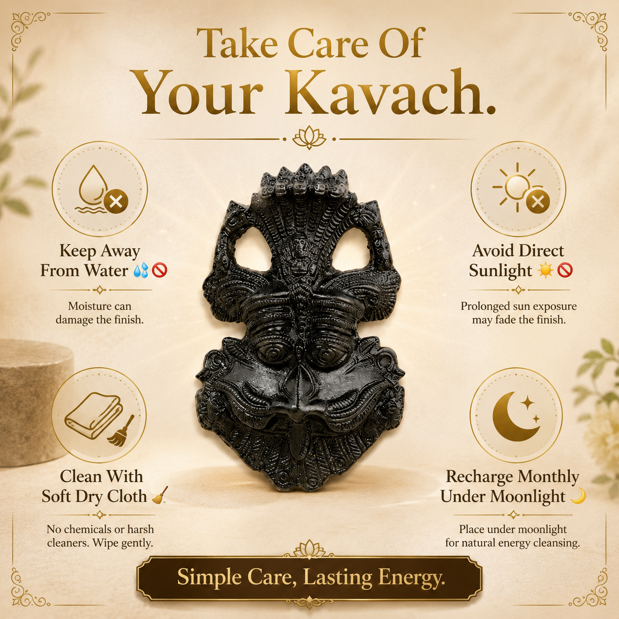 Kirtimukha Black Tourmaline Guardian | Shiva's Divine Protection for Home & Office