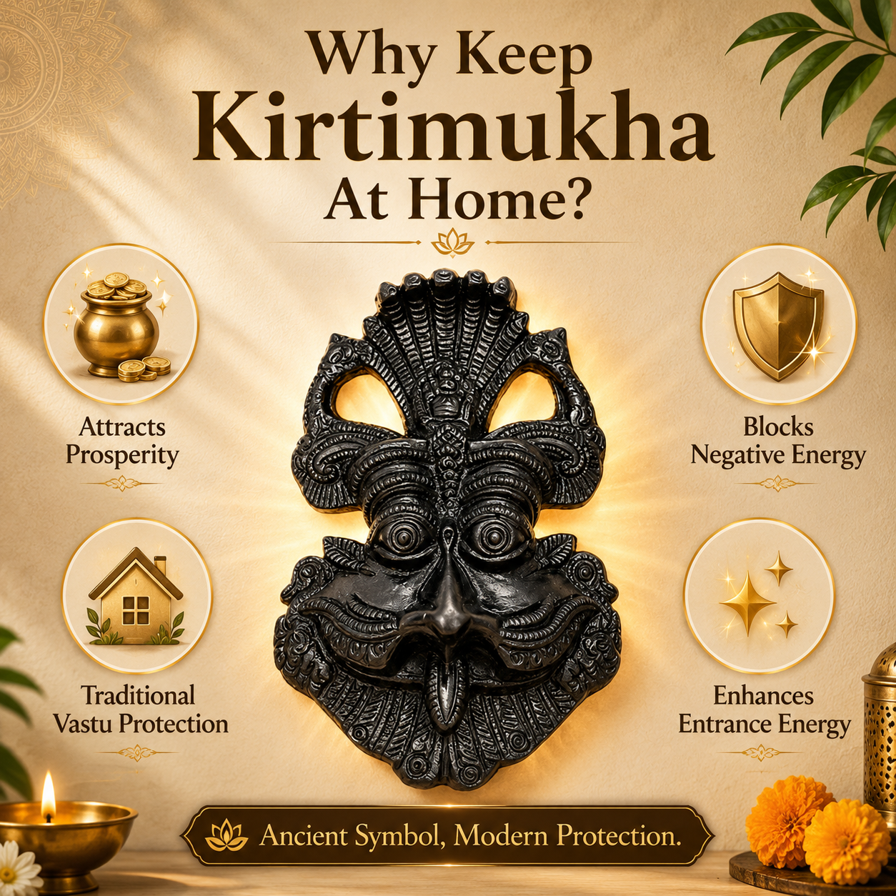 Kirtimukha Black Tourmaline Guardian | Shiva's Divine Protection for Home & Office
