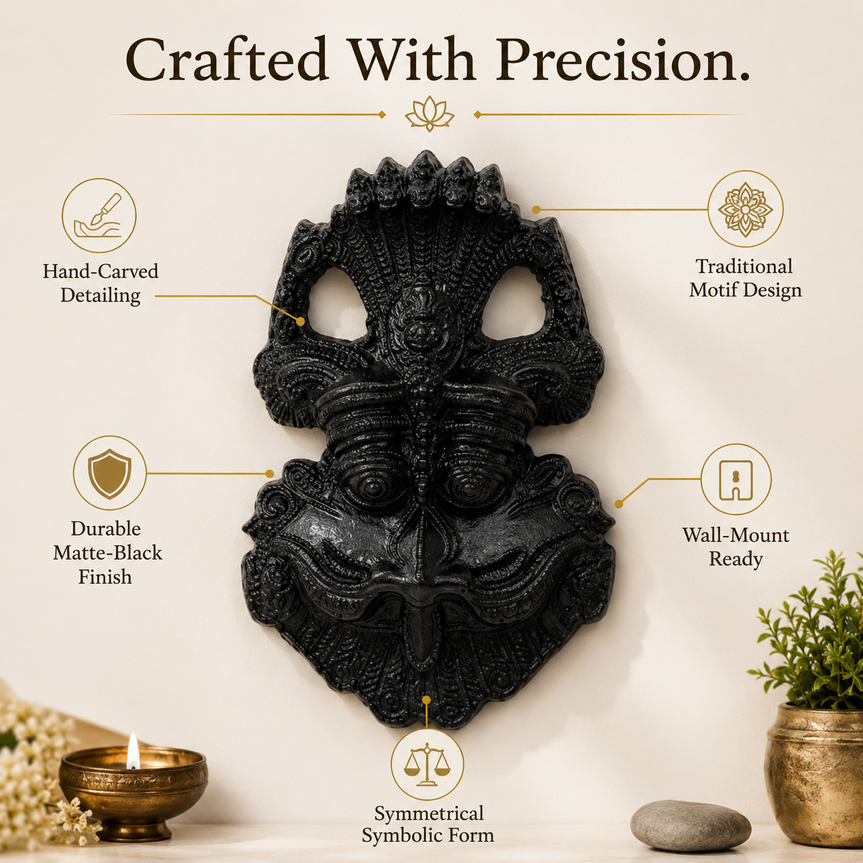 Kirtimukha Black Tourmaline Guardian | Shiva's Divine Protection for Home & Office