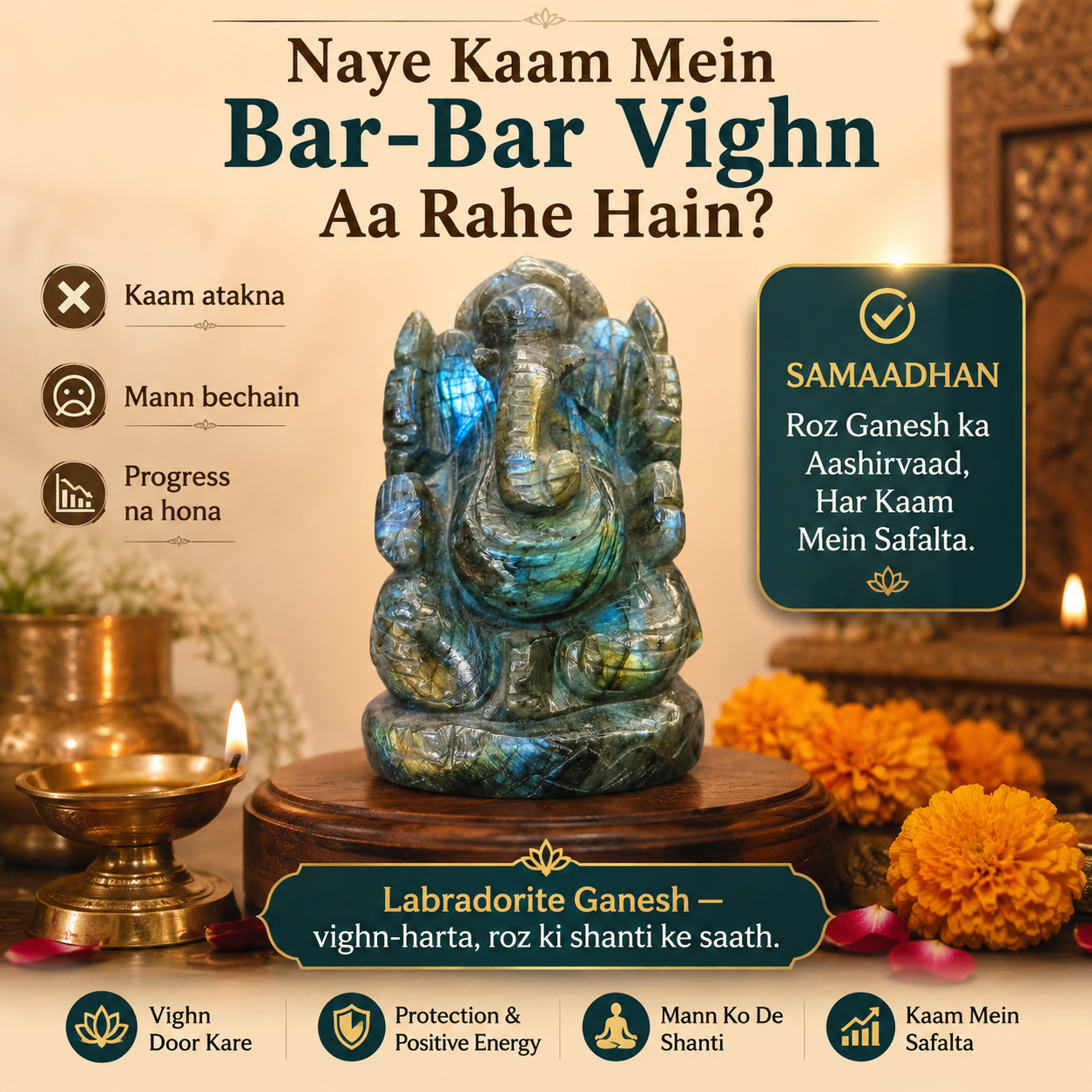 Large Labradorite Ganesha Statue – 6 Inch