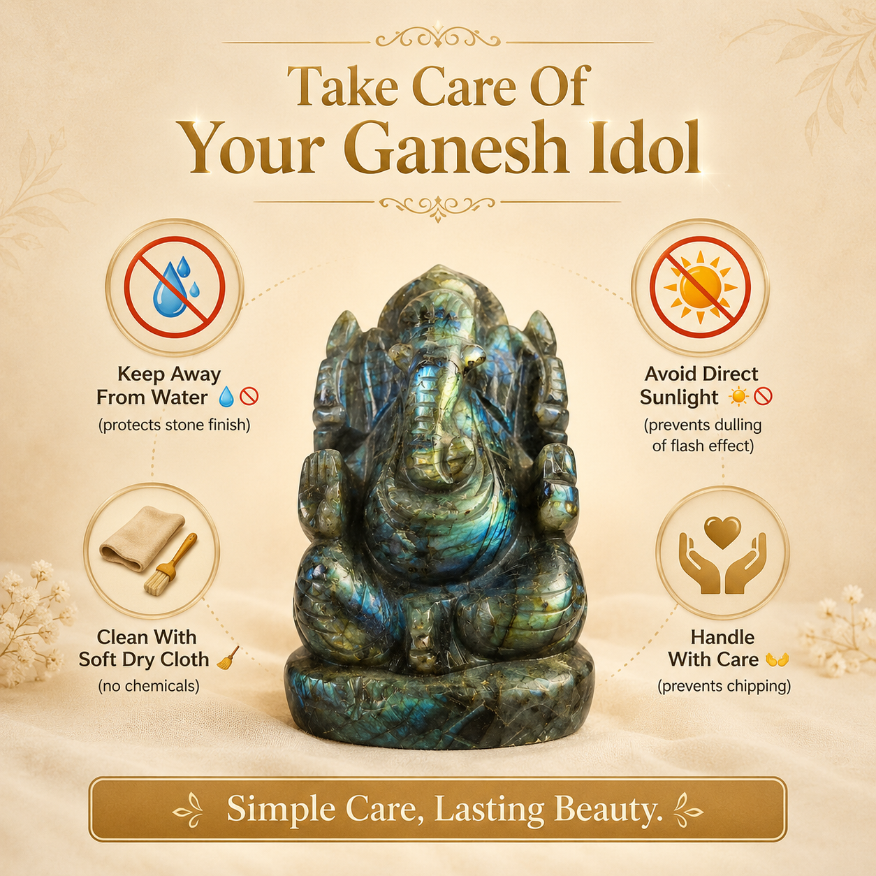 Large Labradorite Ganesha Statue – 6 Inch