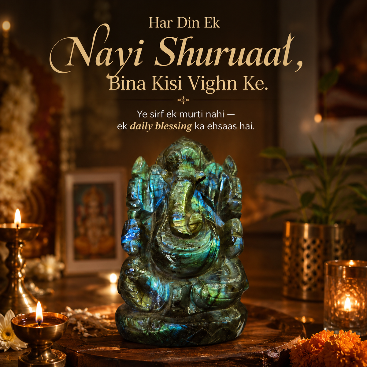 Large Labradorite Ganesha Statue – 6 Inch