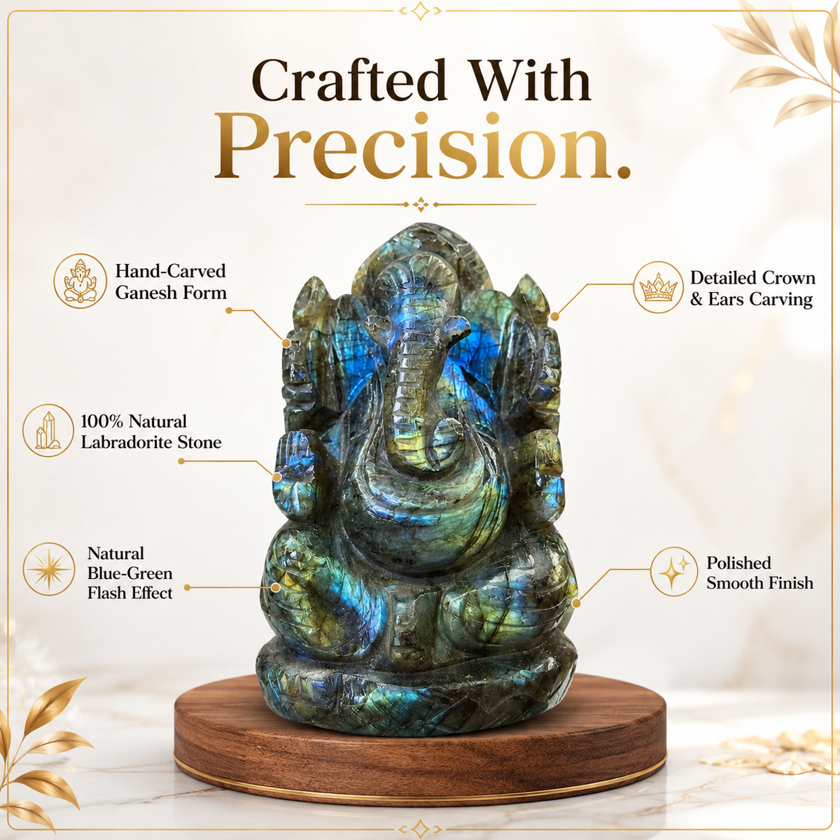 Large Labradorite Ganesha Statue – 6 Inch