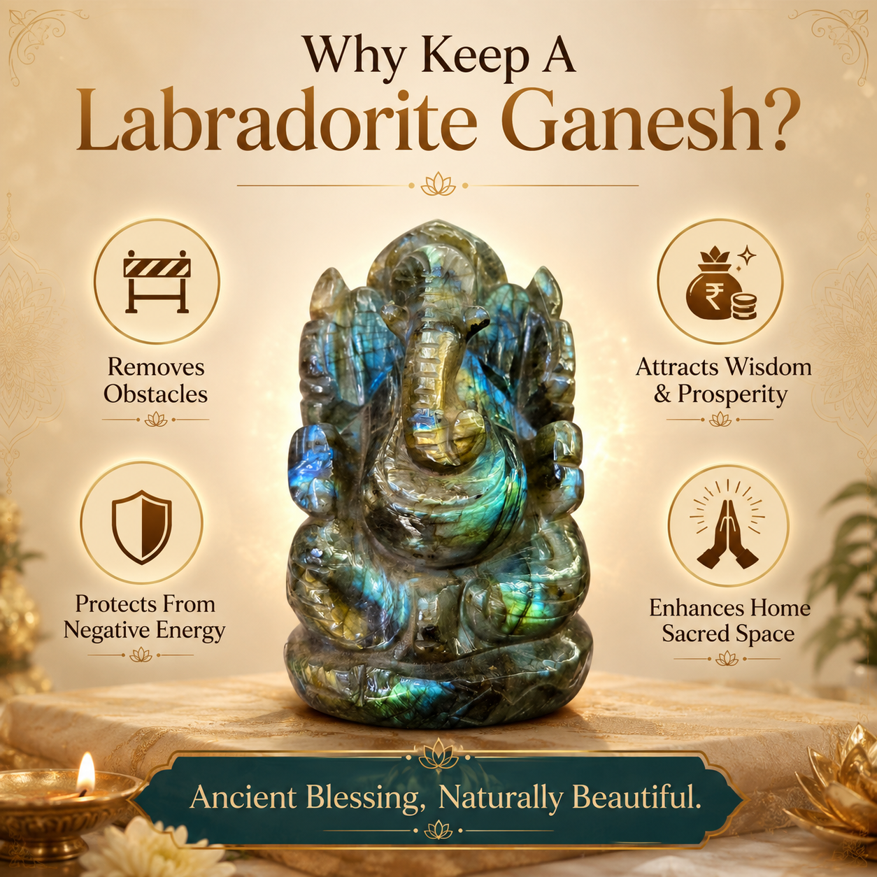 Large Labradorite Ganesha Statue – 6 Inch