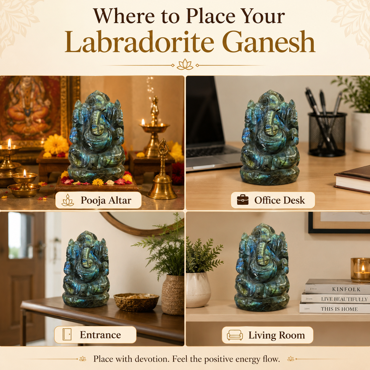 Large Labradorite Ganesha Statue – 6 Inch