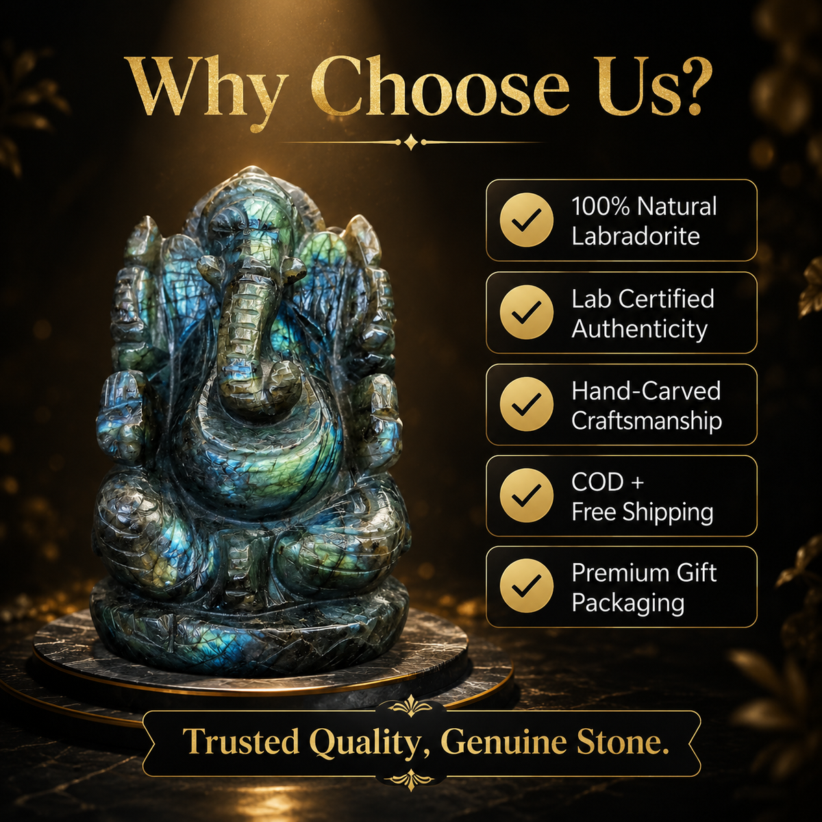 Large Labradorite Ganesha Statue – 6 Inch