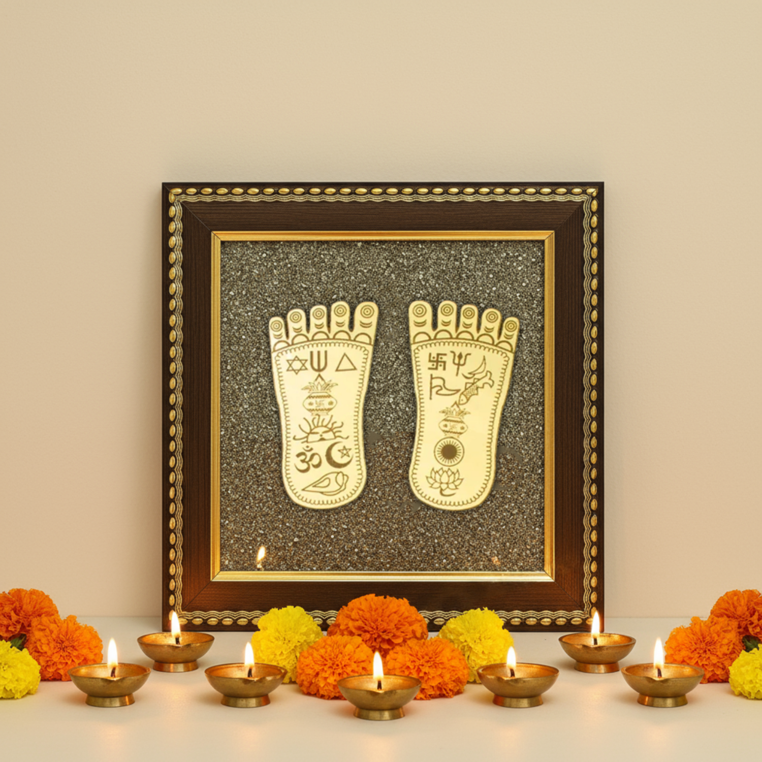 Maa Lakshmi Charan Paduka Pyrite Frame