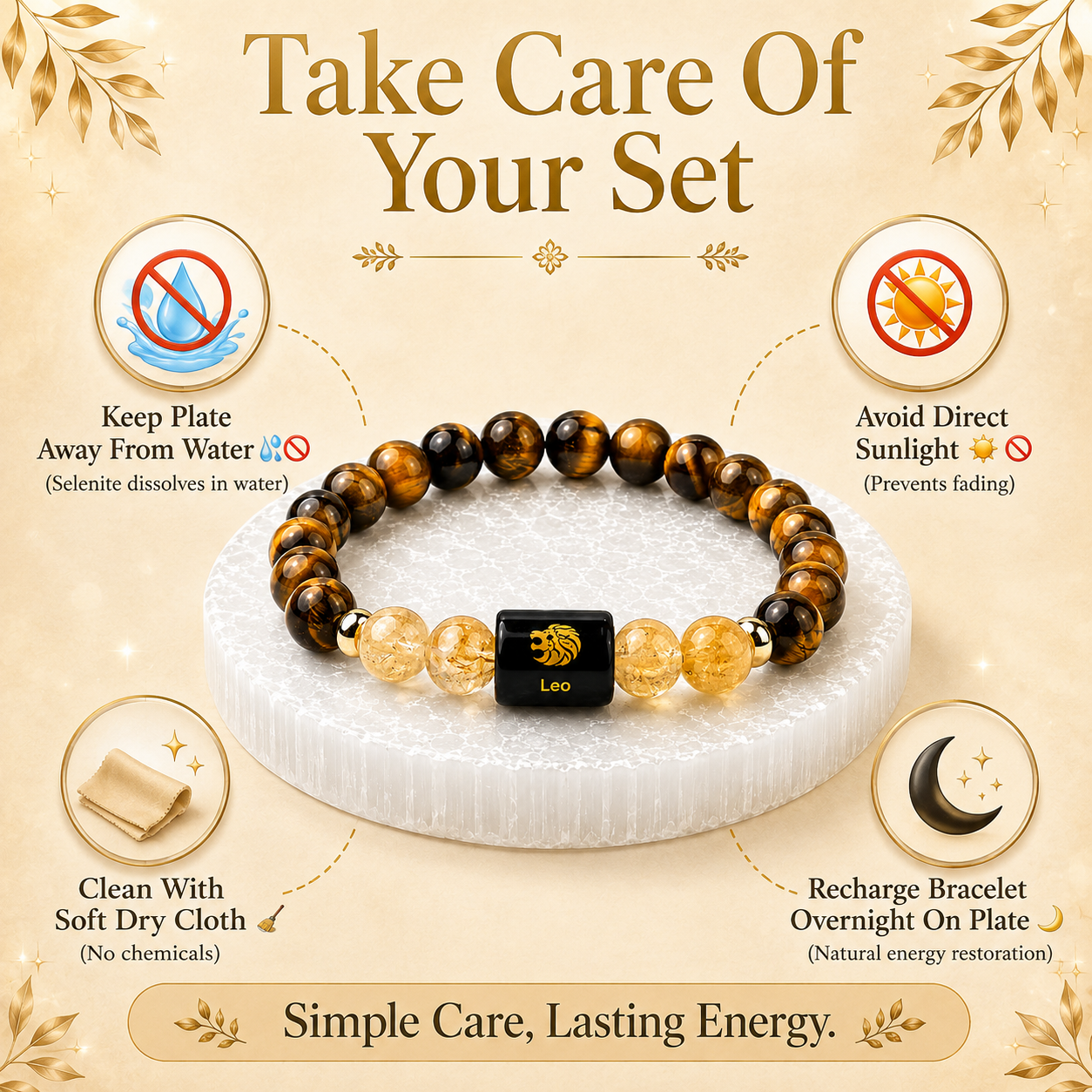 Leo (सिंह राशि) Tiger Eye & Citrine Crystal Zodiac Bracelet – For Radiant Confidence, Leadership & Abundance