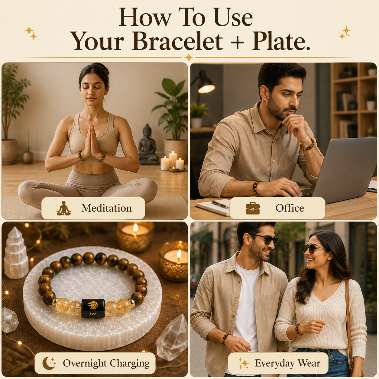 Leo (सिंह राशि) Tiger Eye & Citrine Crystal Zodiac Bracelet – For Radiant Confidence, Leadership & Abundance