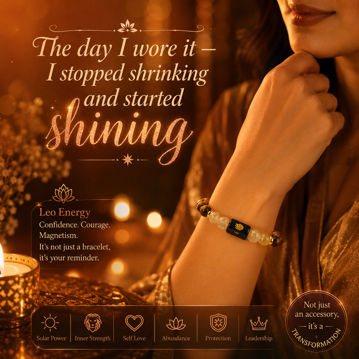 LEO (सिंह) – Tiger Eye & Citrine Bracelet