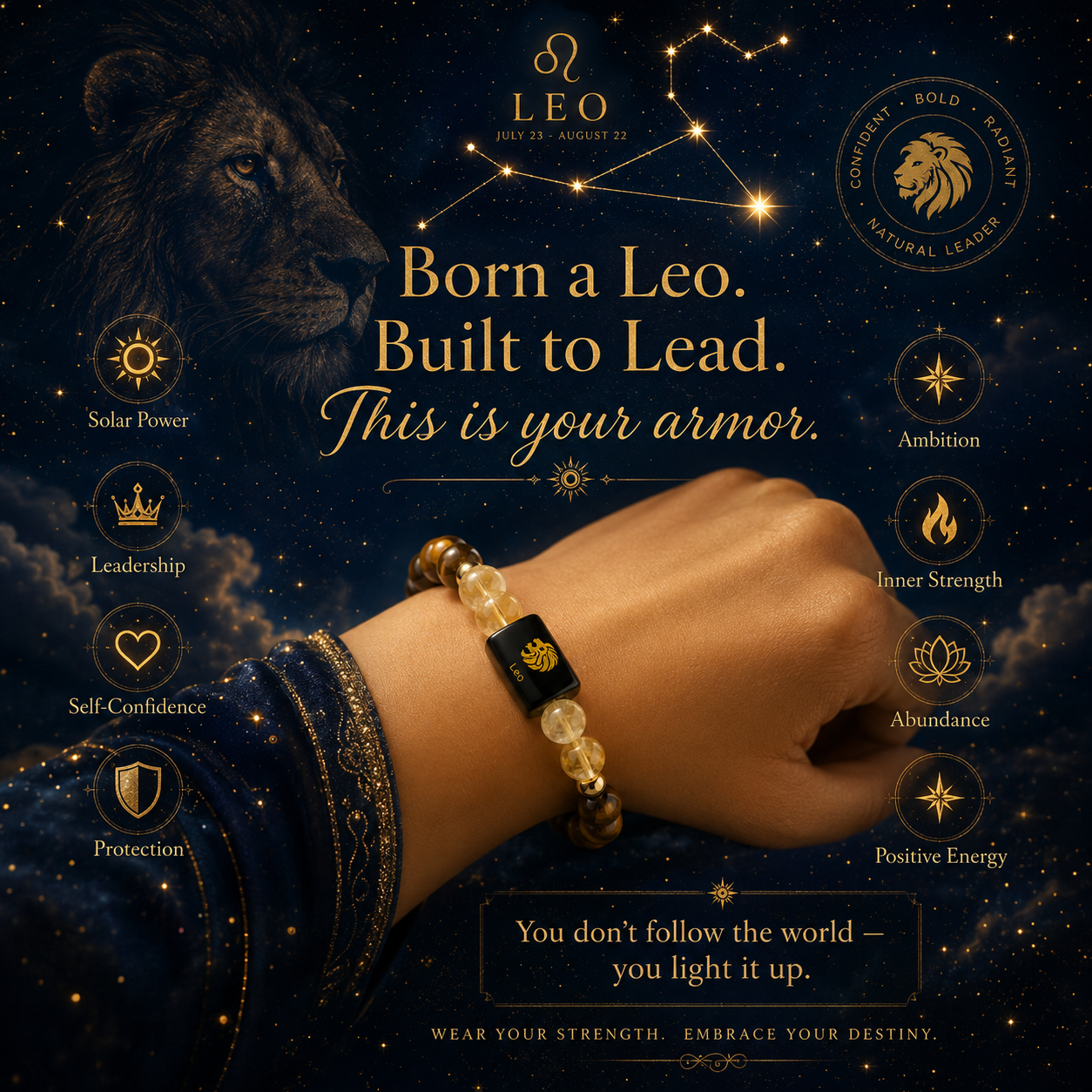 LEO (सिंह) – Tiger Eye & Citrine Bracelet