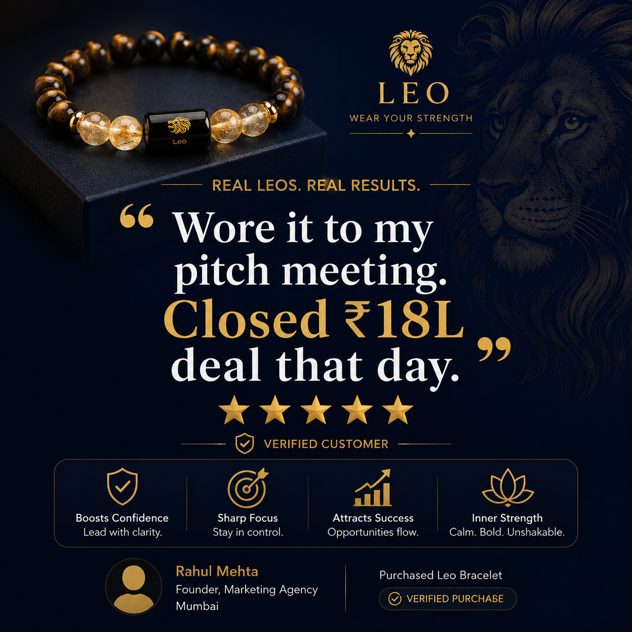LEO (सिंह) – Tiger Eye & Citrine Bracelet