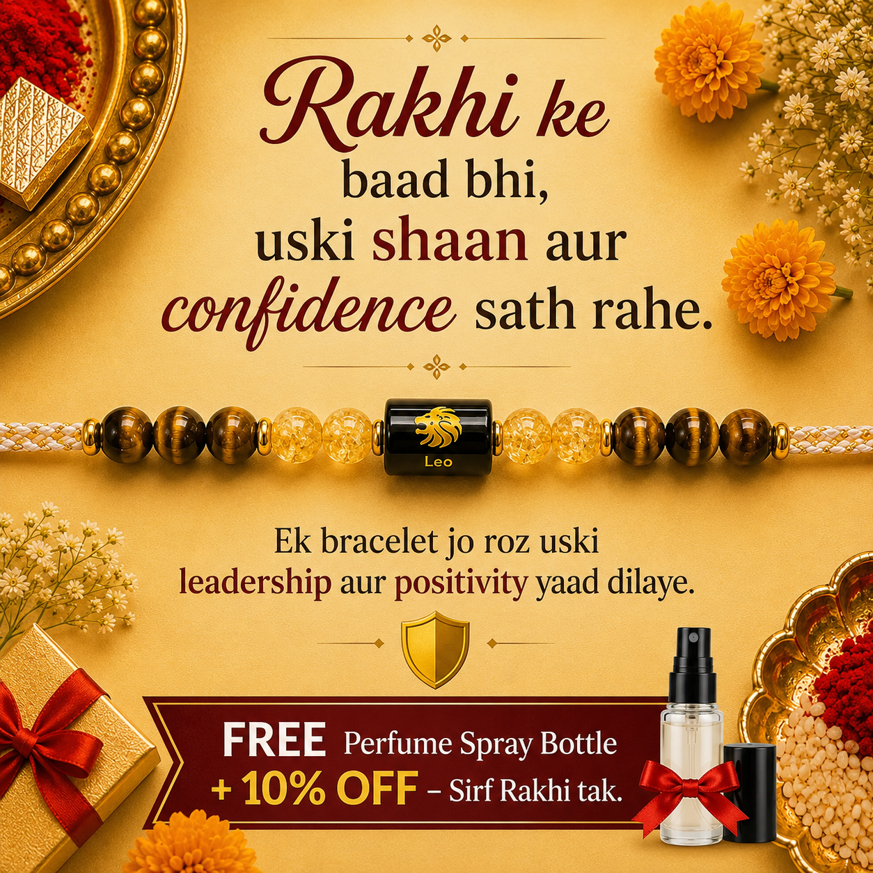 LEO (सिंह) – Zodiac Rakhi Tiger Eye & Citrine