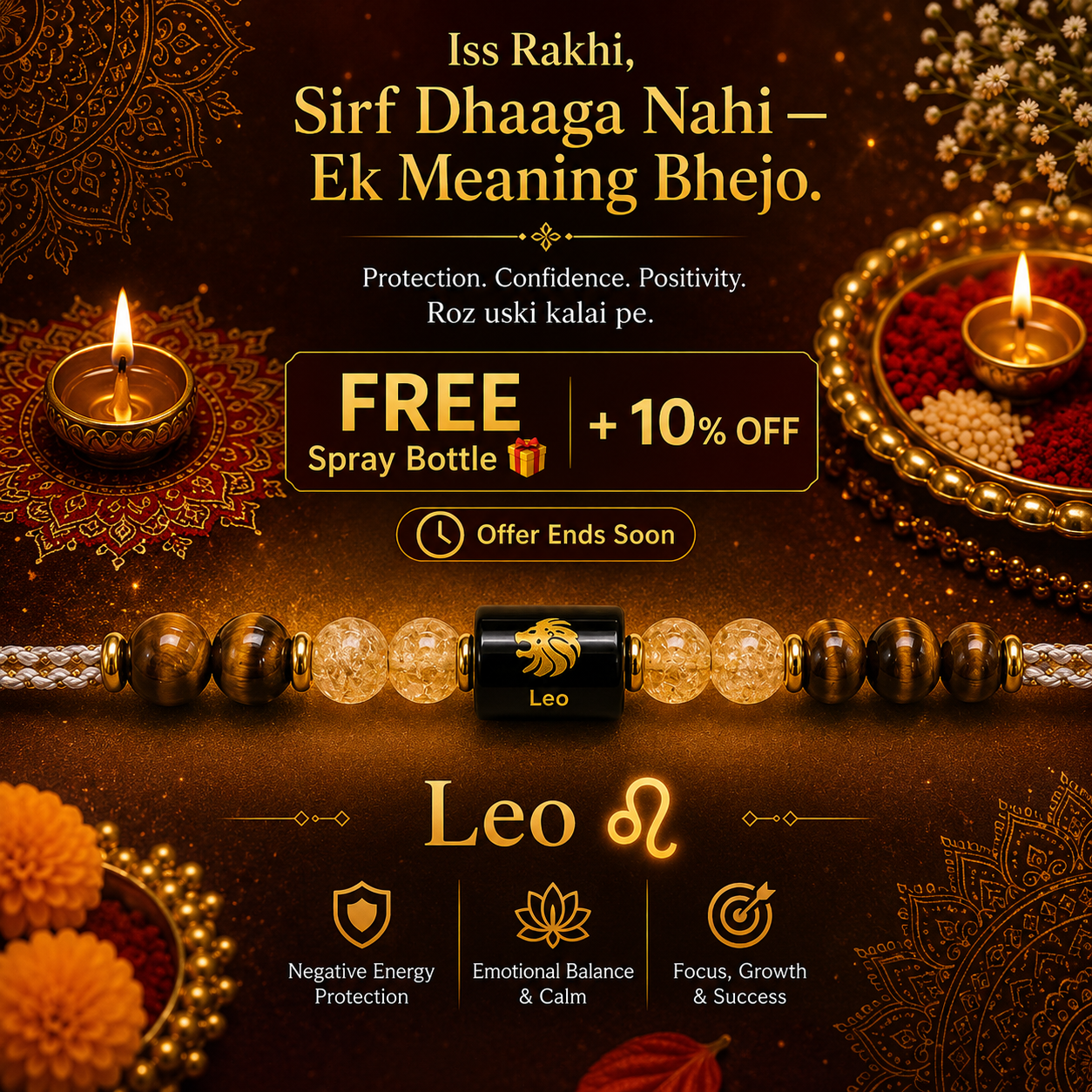 LEO (सिंह) – Zodiac Rakhi Tiger Eye & Citrine