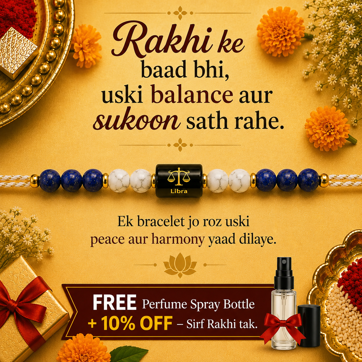 LIBRA (तुला) – Zodiac Rakhi Lapis Lazuli & Howlite