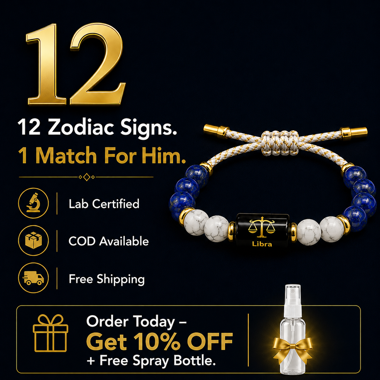 LIBRA (तुला) – Zodiac Rakhi Lapis Lazuli & Howlite