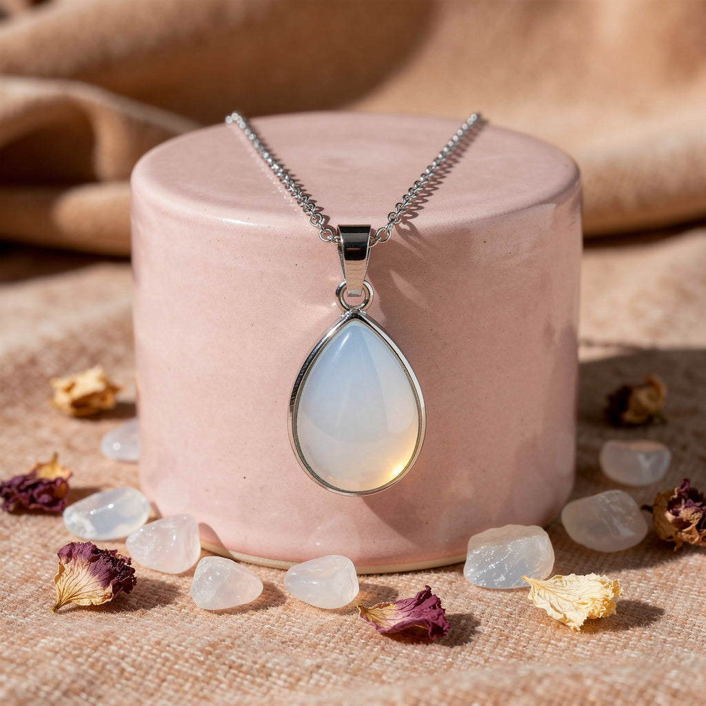 Opalite Teardrop Pendant with Silver Chain