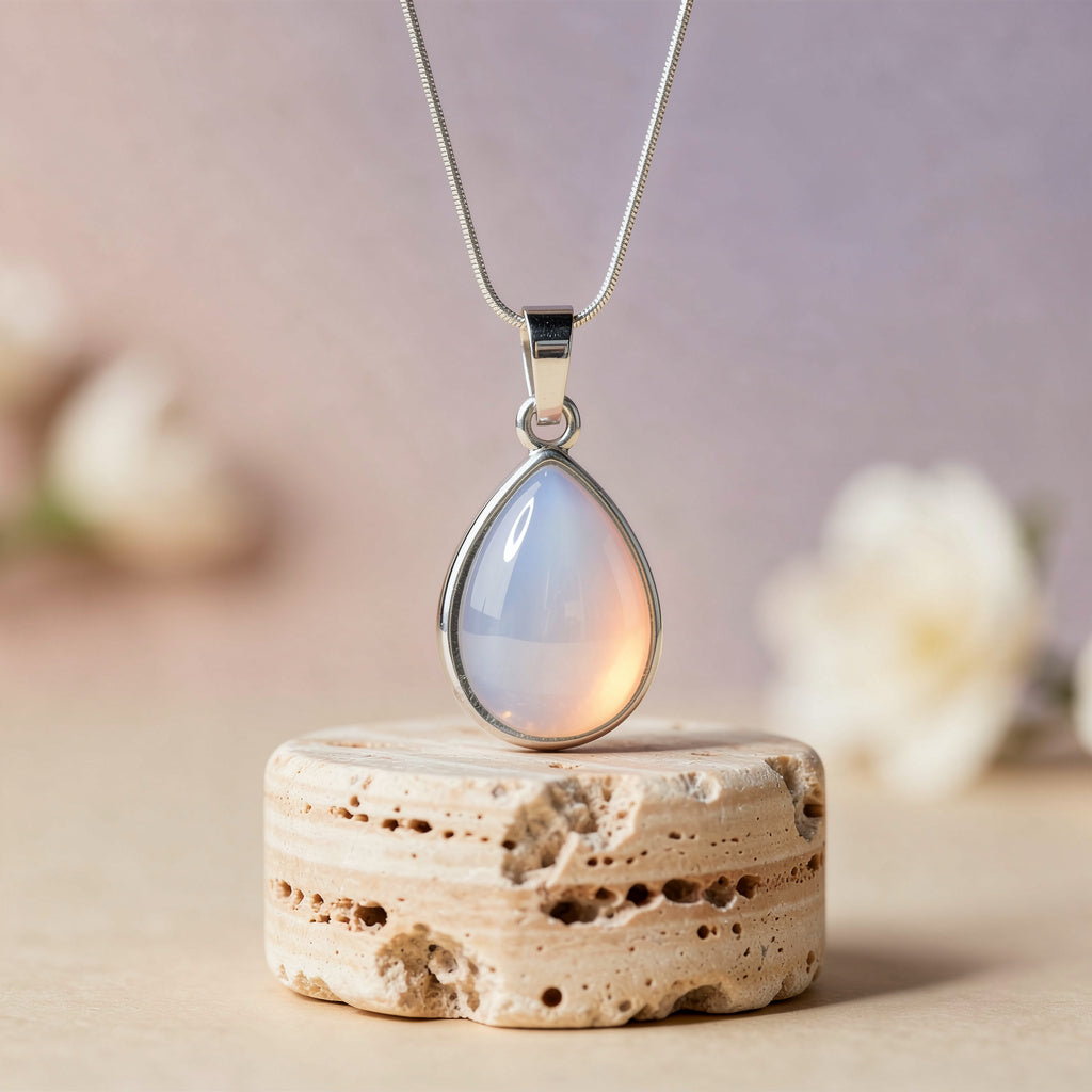 Opalite Teardrop Pendant with Silver Chain