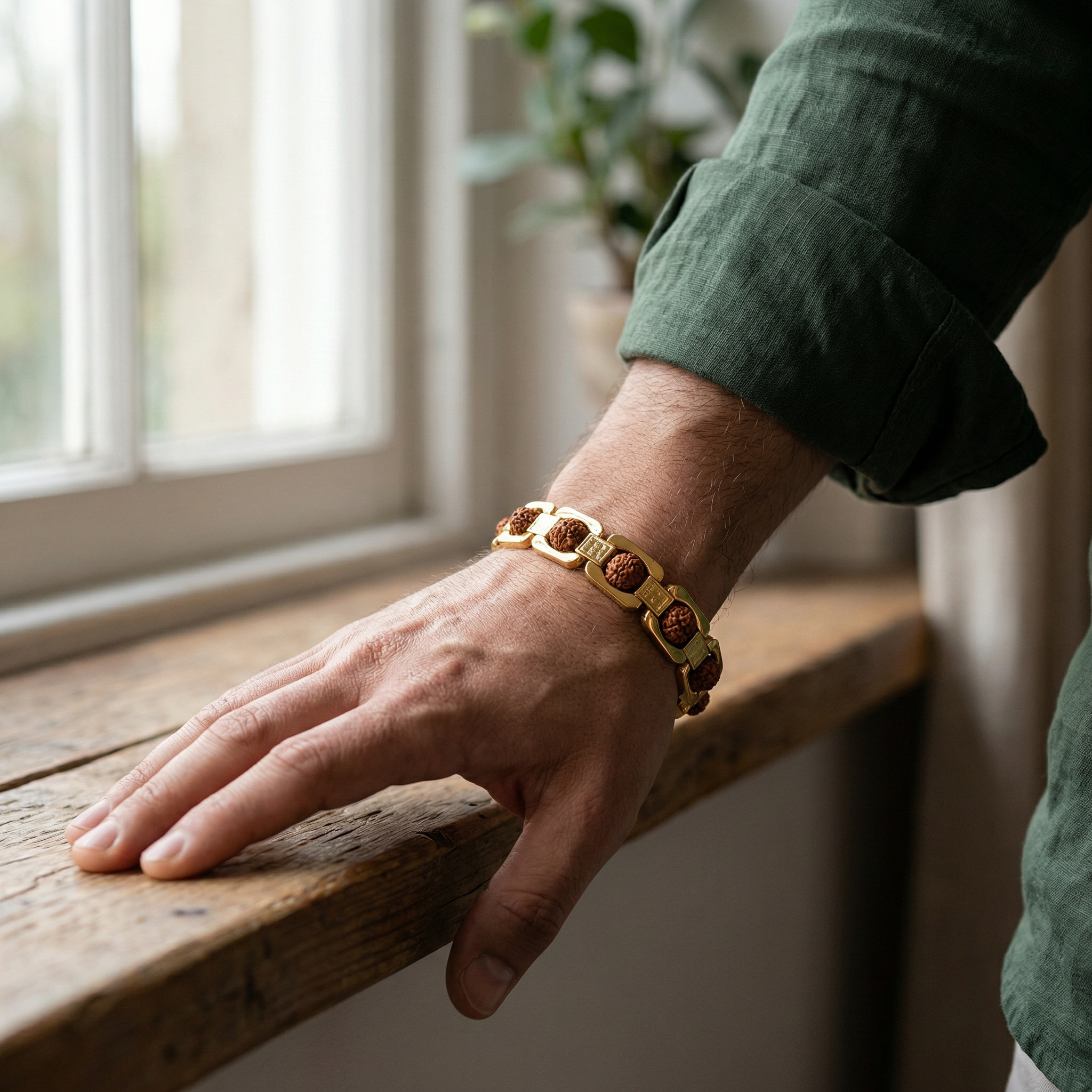 Original Rudraksha Bracelet Close Up – 5 Natural Mukhis Visible
