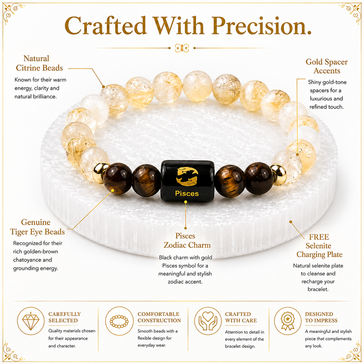 Pisces (मीन राशि) Citrine & Tiger Eye Crystal Zodiac Bracelet – For Abundance, Clarity & Grounded Confidence