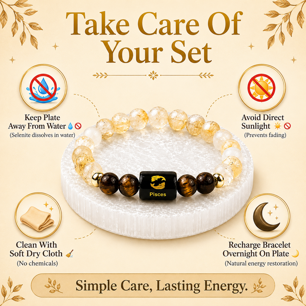 Pisces (मीन राशि) Citrine & Tiger Eye Crystal Zodiac Bracelet – For Abundance, Clarity & Grounded Confidence