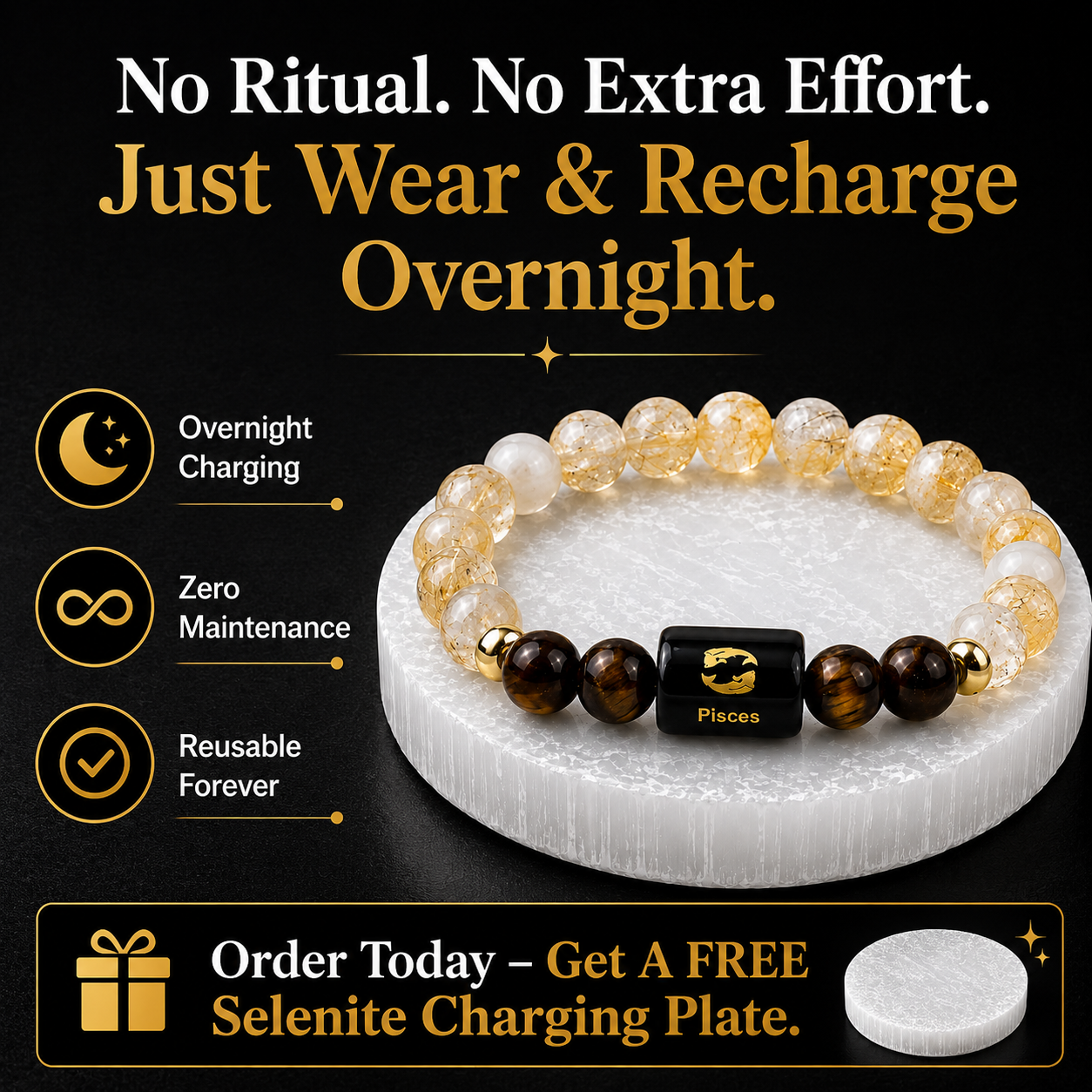 Pisces (मीन राशि) Citrine & Tiger Eye Crystal Zodiac Bracelet – For Abundance, Clarity & Grounded Confidence