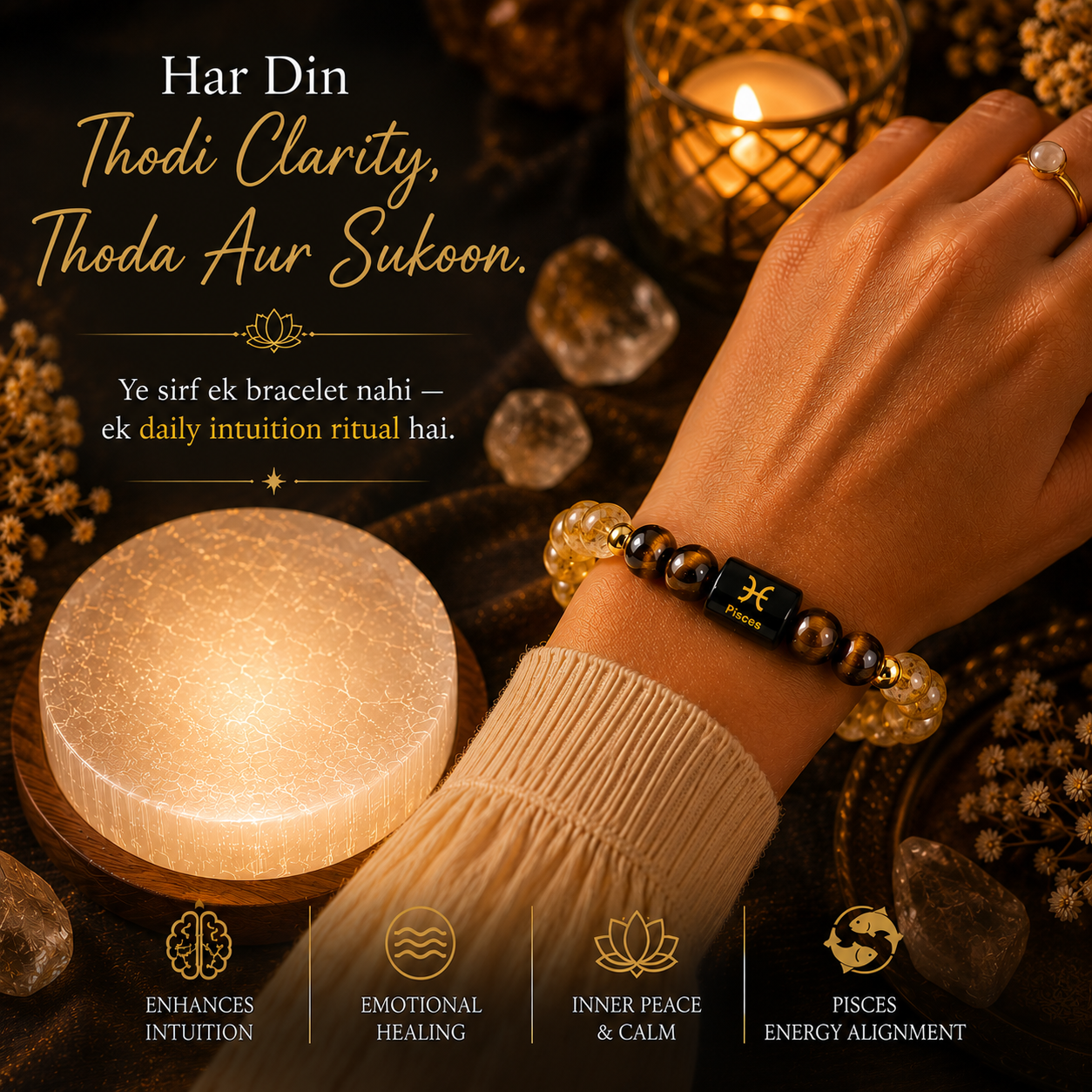 Pisces (मीन राशि) Citrine & Tiger Eye Crystal Zodiac Bracelet – For Abundance, Clarity & Grounded Confidence