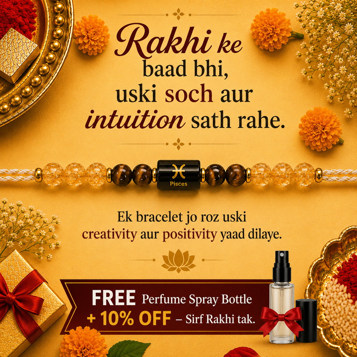 PISCES (मीन) – Zodiac Rakhi Citrine & Tiger Eye