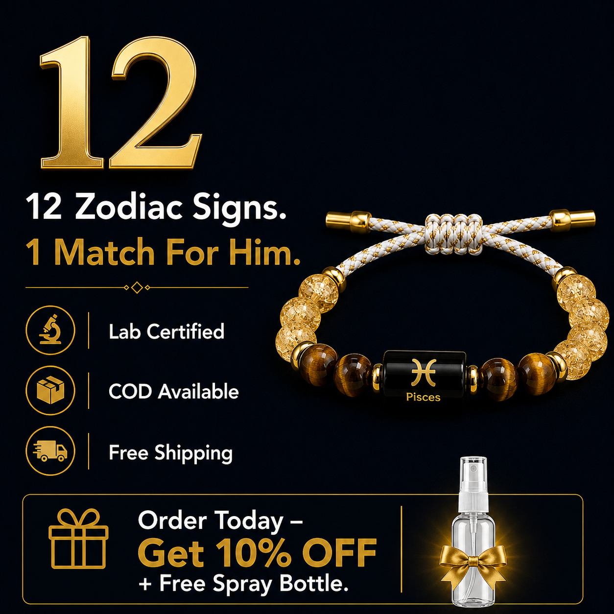 PISCES (मीन) – Zodiac Rakhi Citrine & Tiger Eye