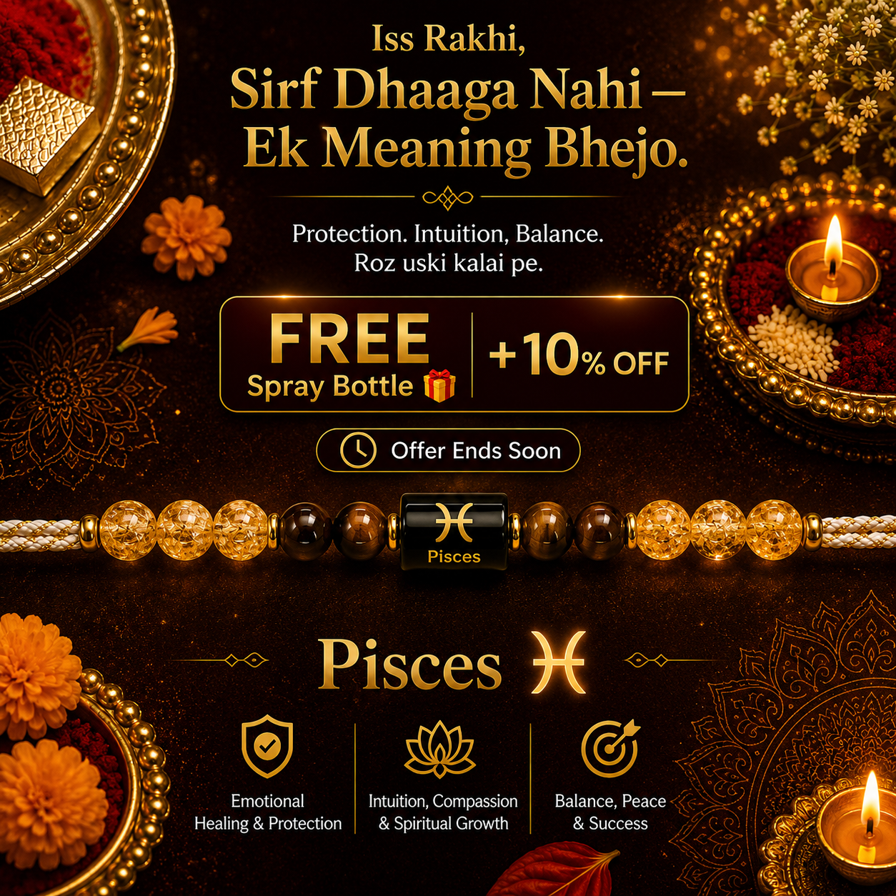 PISCES (मीन) – Zodiac Rakhi Citrine & Tiger Eye