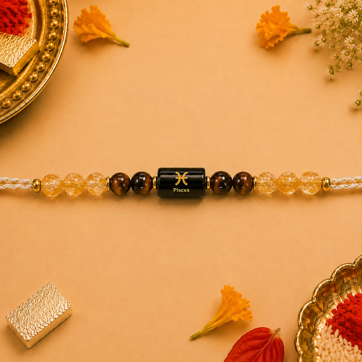 PISCES (मीन) – Zodiac Rakhi Citrine & Tiger Eye