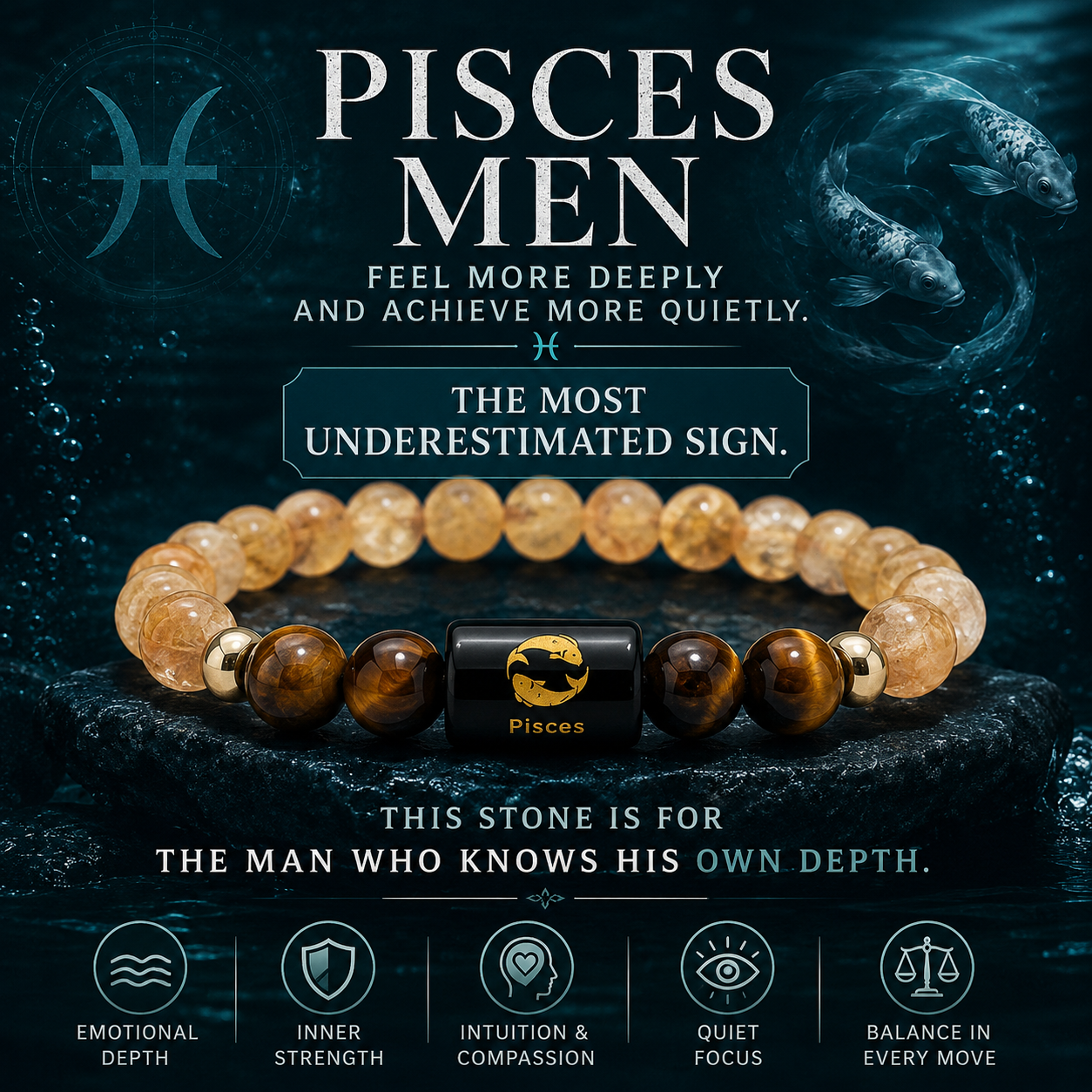 PISCES (मीन) – Citrine & Tiger Eye Bracelet