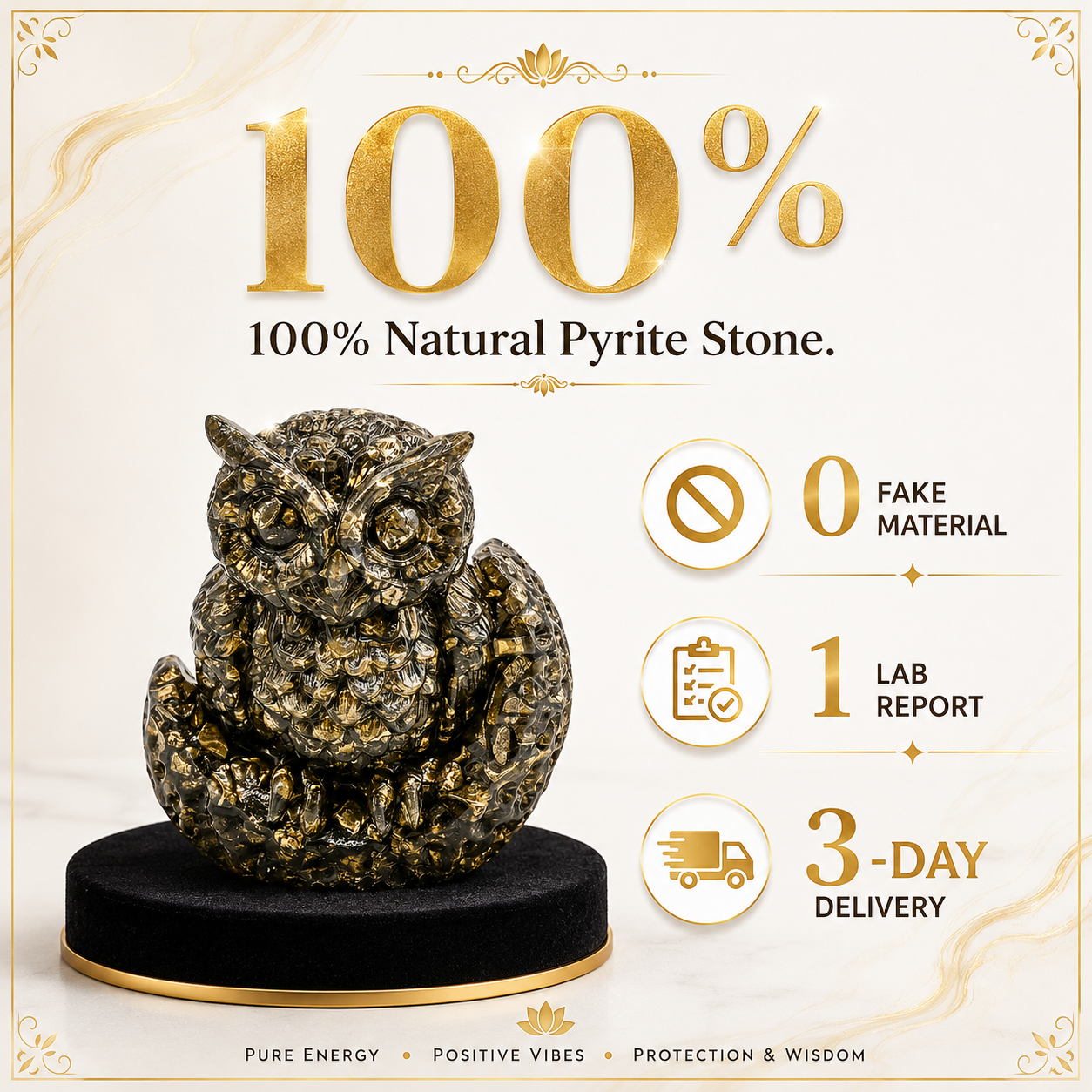 Pyrite Owl – Vastu Crystal for Wealth, Wisdom & Protection