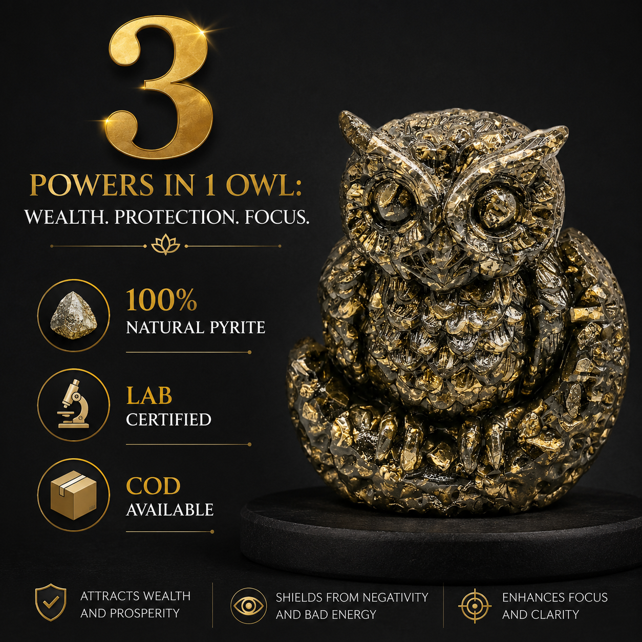 Pyrite Owl – Vastu Crystal for Wealth, Wisdom & Protection