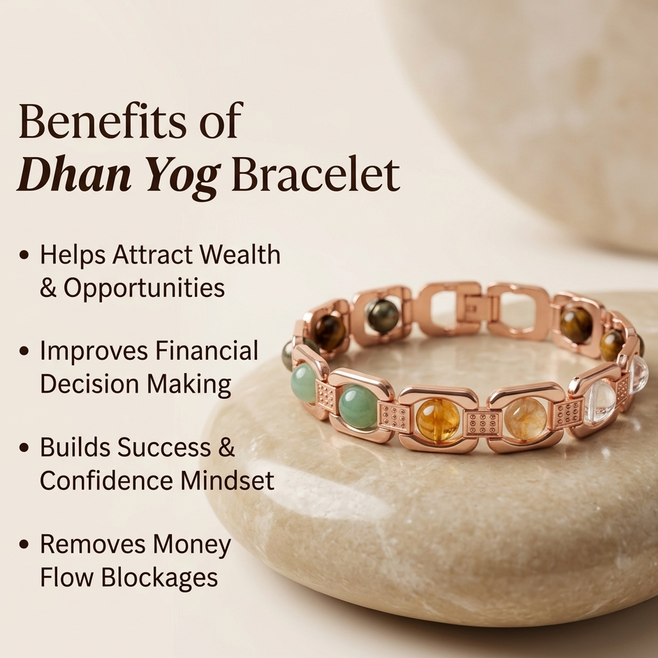 Rose Gold Plated Dhan Yog Bracelet | Original Citrine, Pyrite, Tiger Eye & Aventurine Crystal