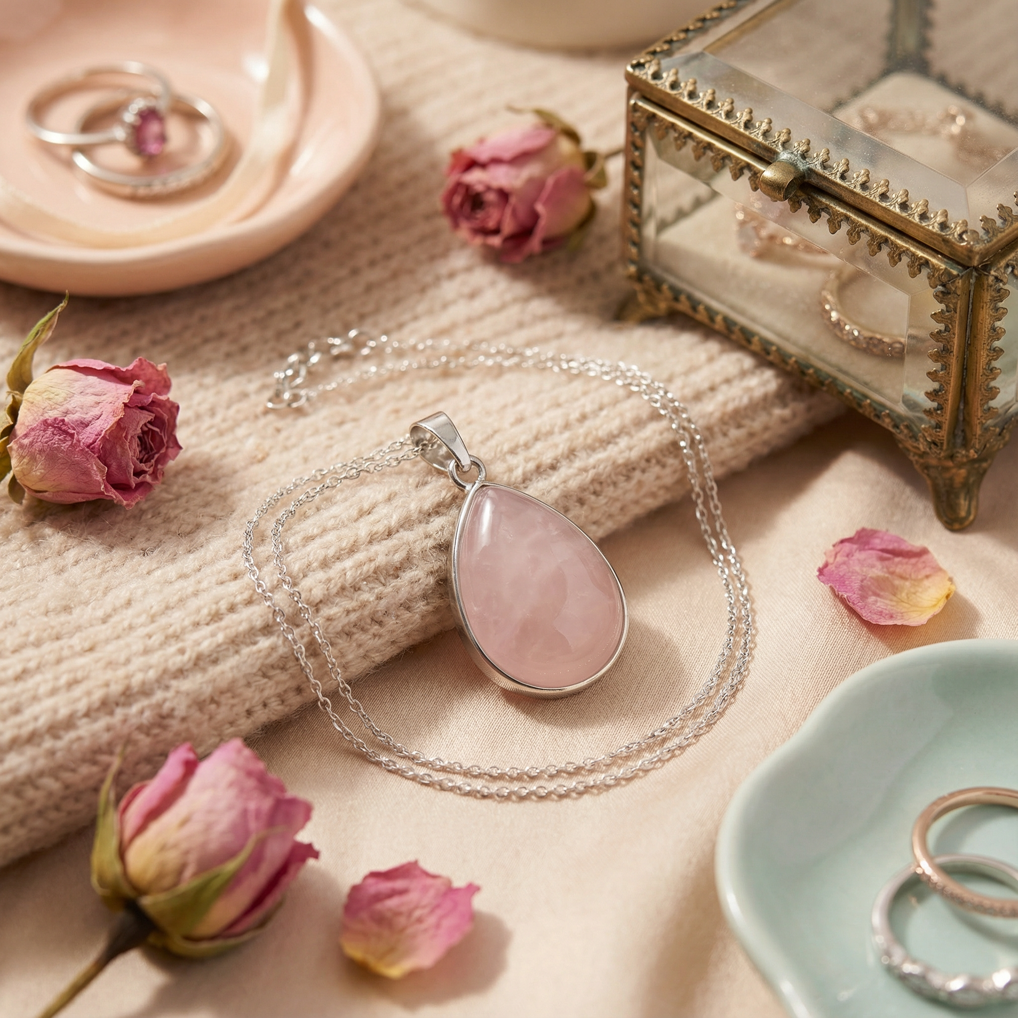 Rose Quartz Teardrop Pendant