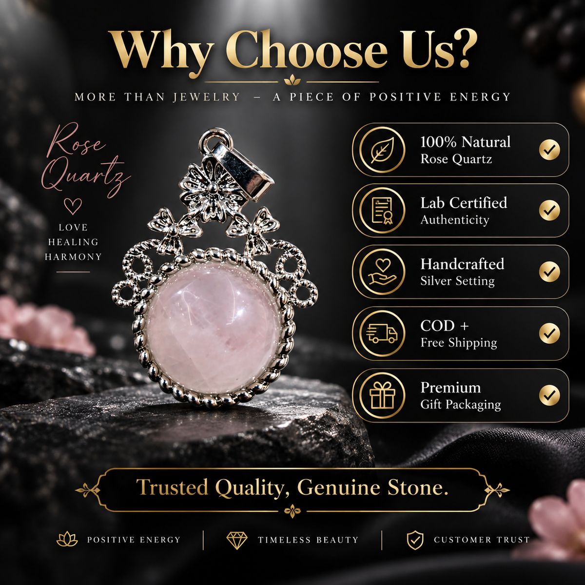 Rose Quartz Pendant — The Stone of Unconditional Love