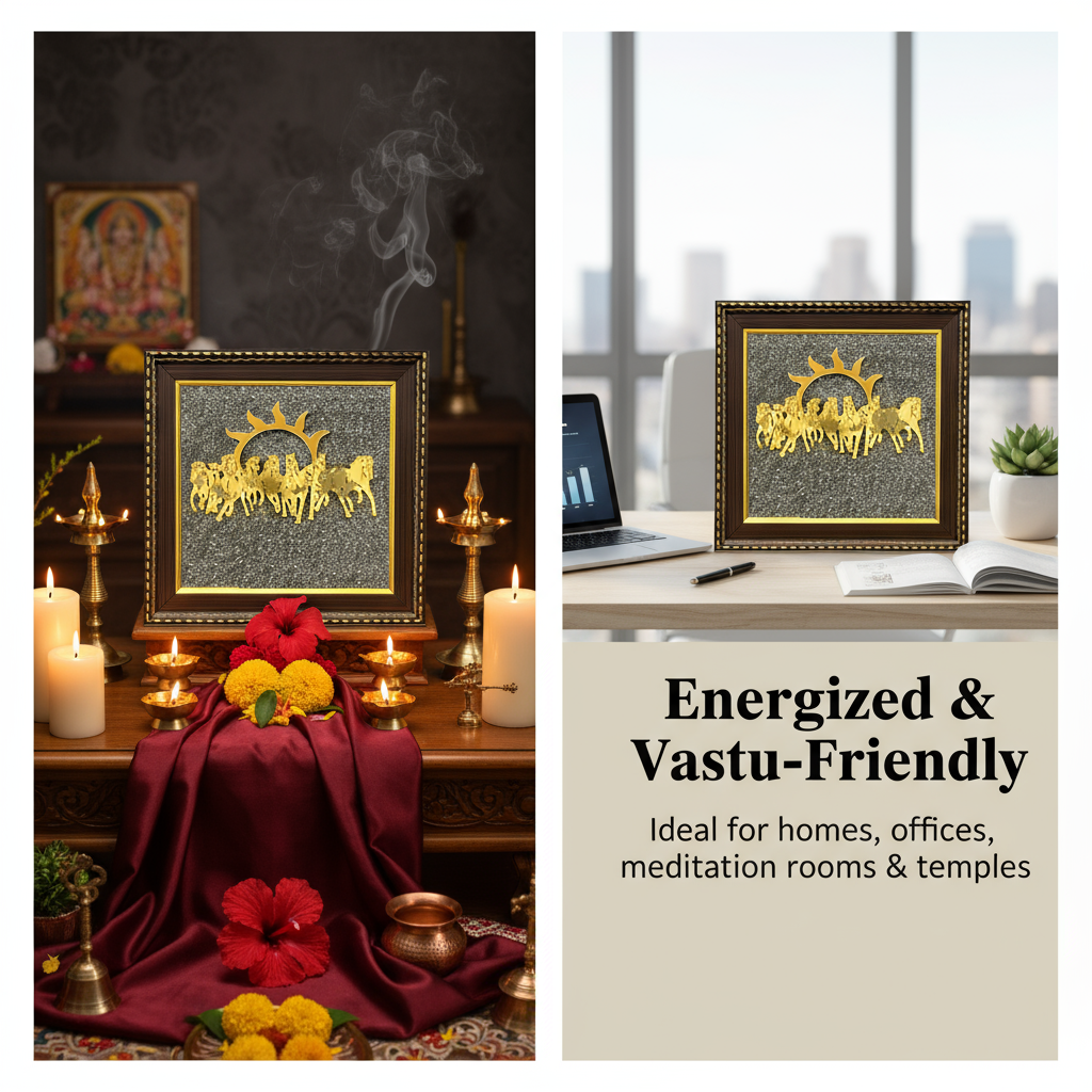 Pyrite Stone Frame with Running 7 Horses