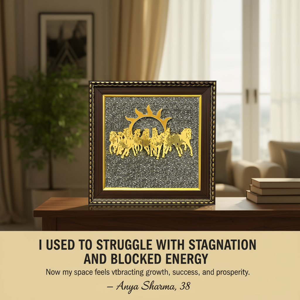 Pyrite Stone Frame with Running 7 Horses