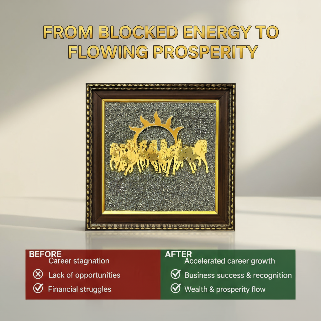 Pyrite Stone Frame with Running 7 Horses