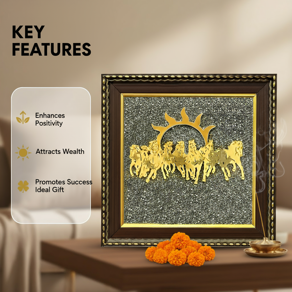 Pyrite Stone Frame with Running 7 Horses