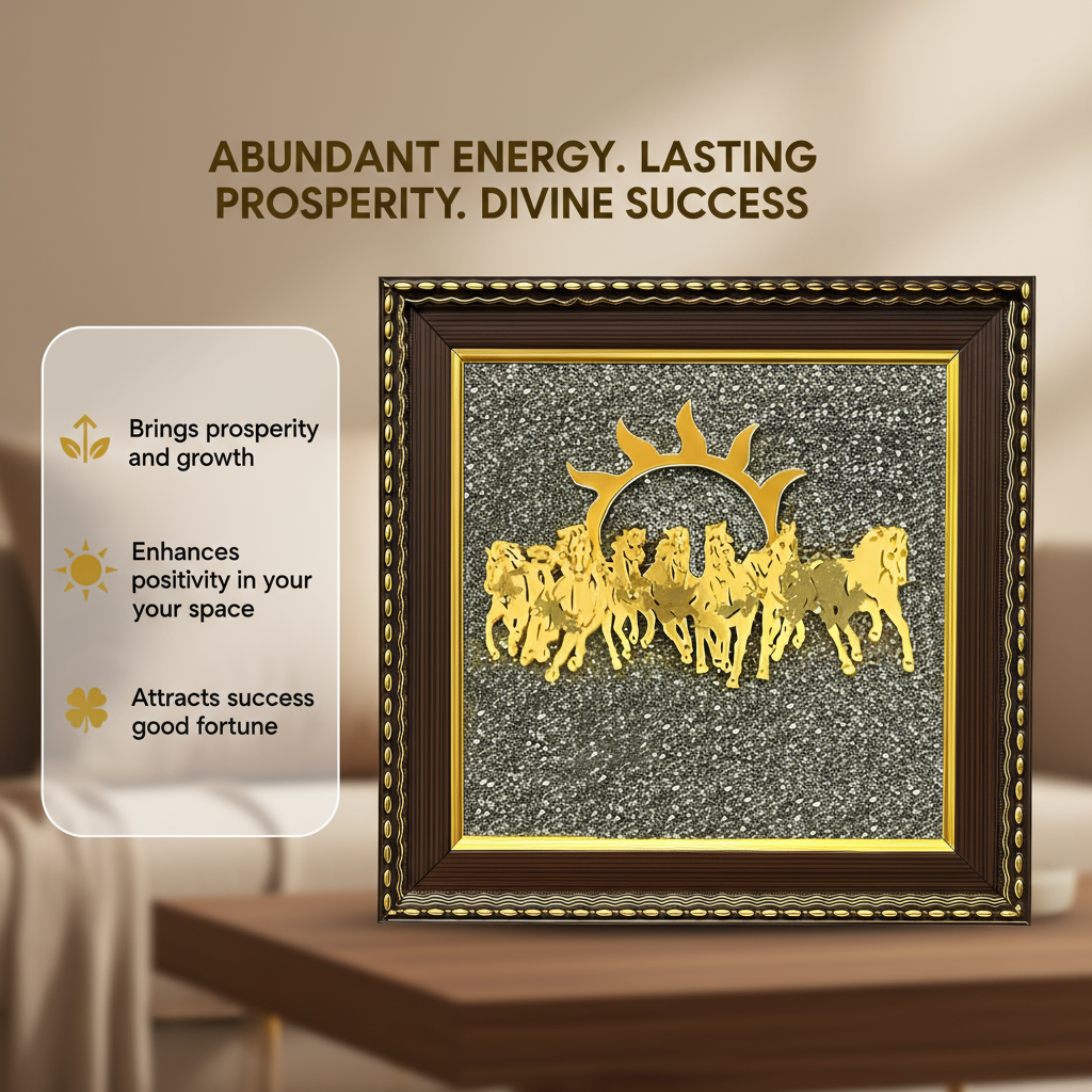 Pyrite Stone Frame with Running 7 Horses