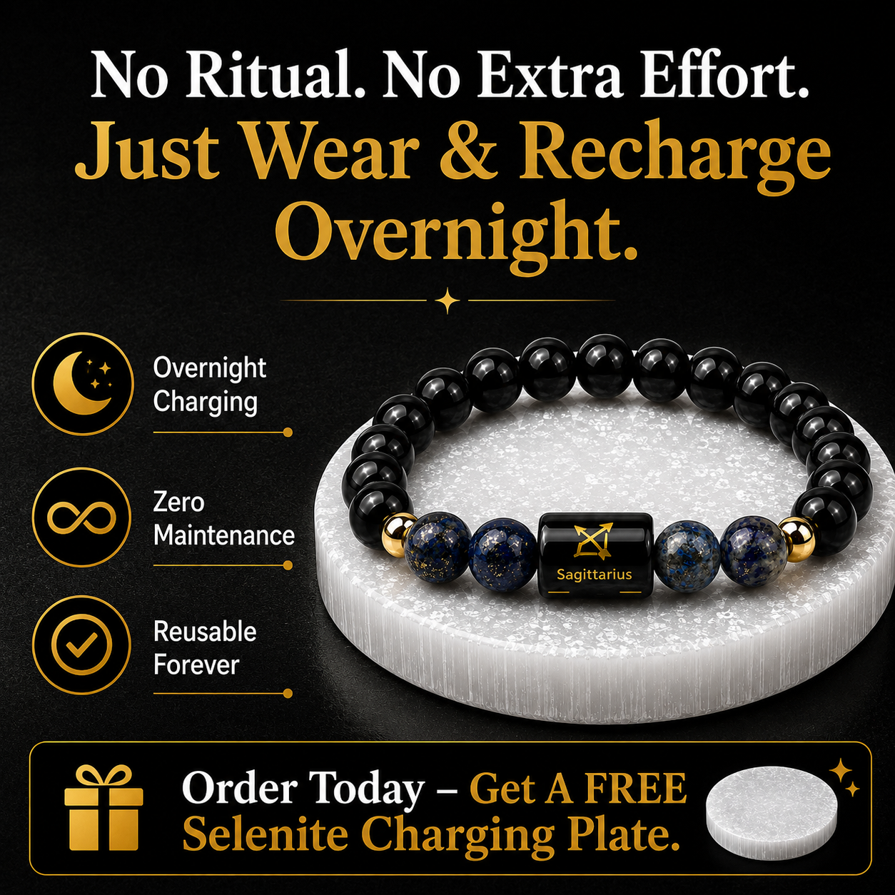 Sagittarius (धनु राशि) Black Obsidian & Lapis Lazuli Crystal Zodiac Bracelet – For Truth, Protection & Expansive Wisdom