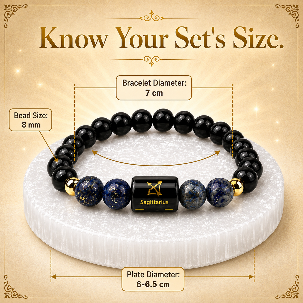 Sagittarius (धनु राशि) Black Obsidian & Lapis Lazuli Crystal Zodiac Bracelet – For Truth, Protection & Expansive Wisdom