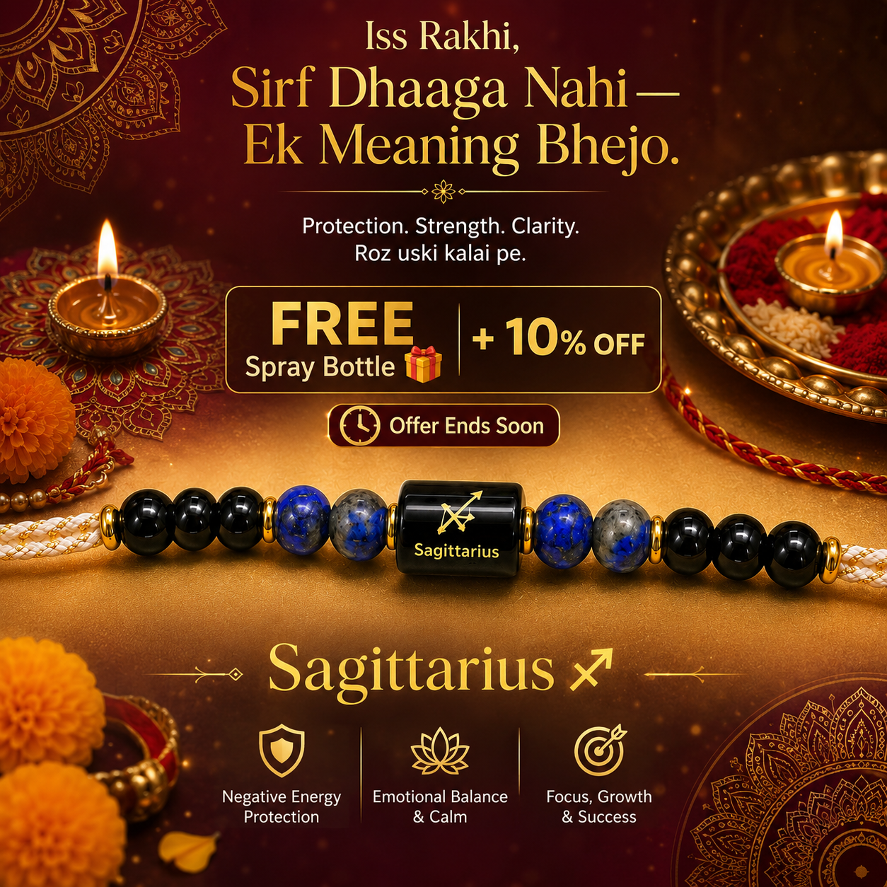 SAGITTARIUS (धनु) – Zodiac Rakhi Black Obsidian & Lapis Lazuli