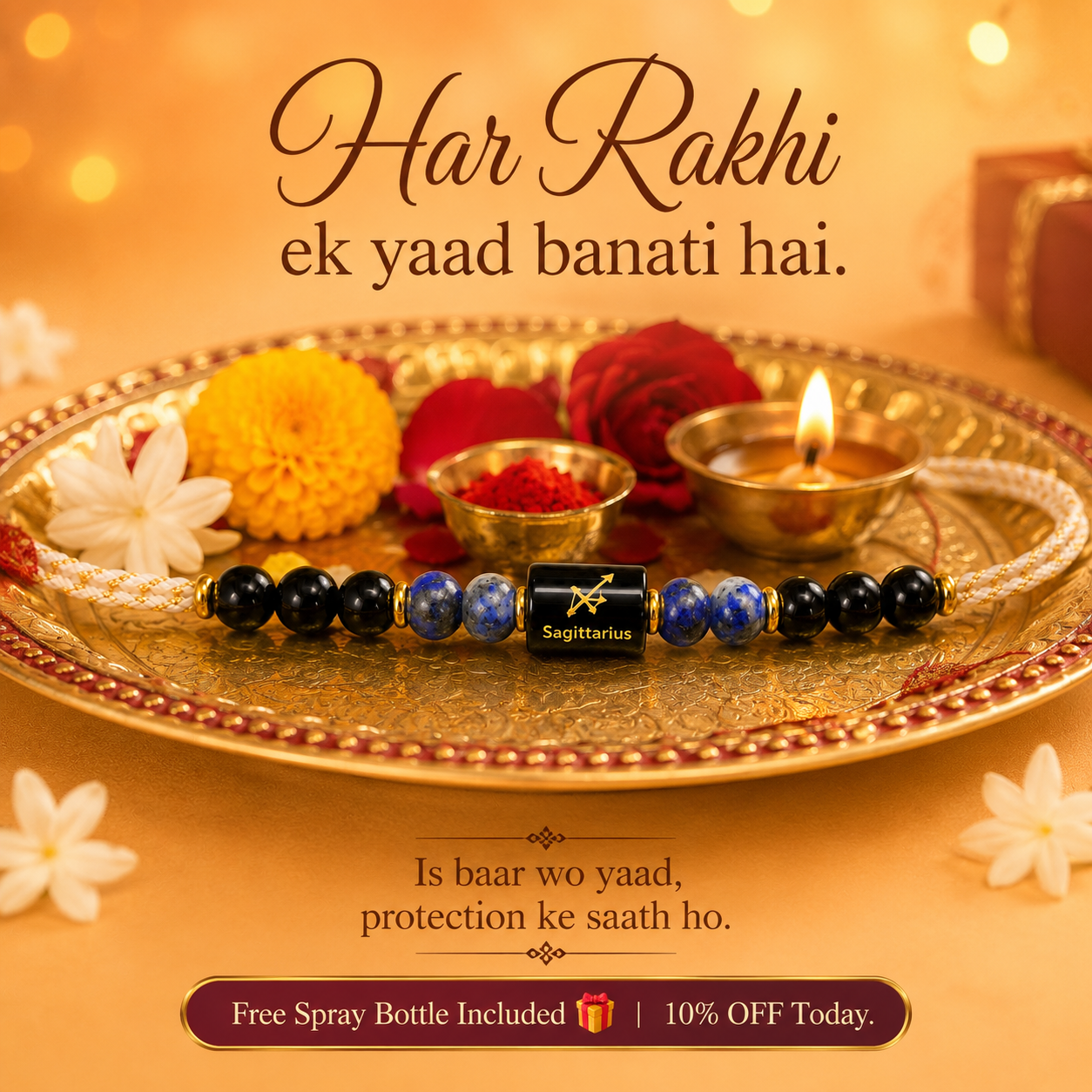 SAGITTARIUS (धनु) – Zodiac Rakhi Black Obsidian & Lapis Lazuli