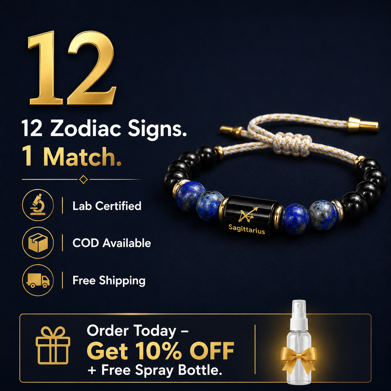 SAGITTARIUS (धनु) – Zodiac Rakhi Black Obsidian & Lapis Lazuli