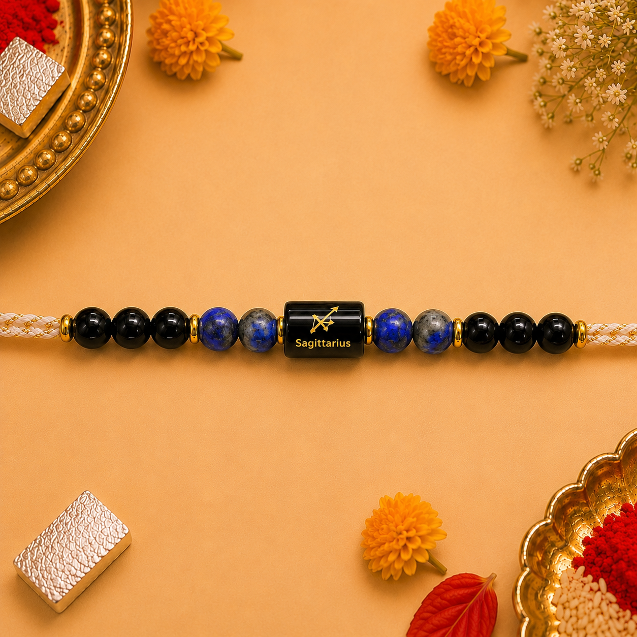 SAGITTARIUS (धनु) – Zodiac Rakhi Black Obsidian & Lapis Lazuli