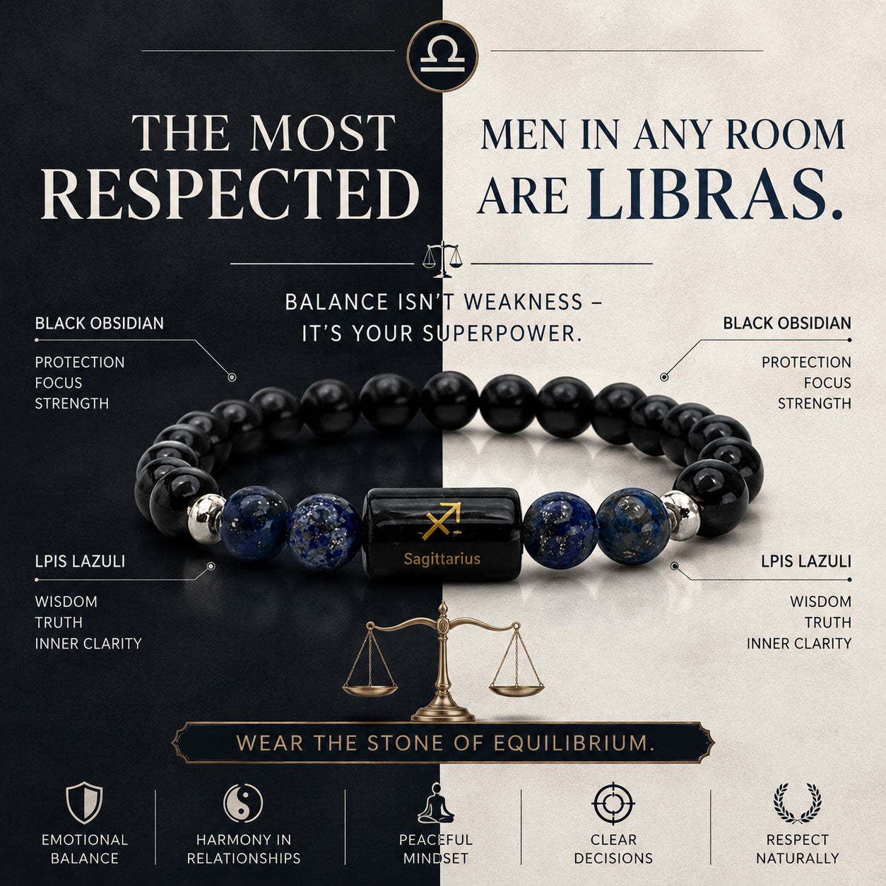 SAGITTARIUS (धनु) – Black Obsidian & Lapis Lazuli Bracelet
