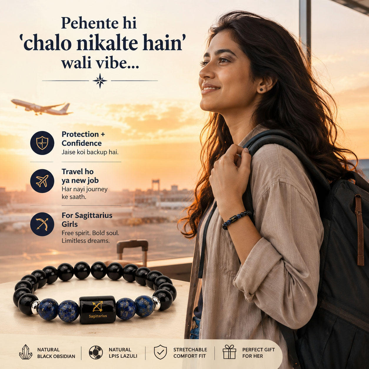 SAGITTARIUS (धनु) – Black Obsidian & Lapis Lazuli Bracelet